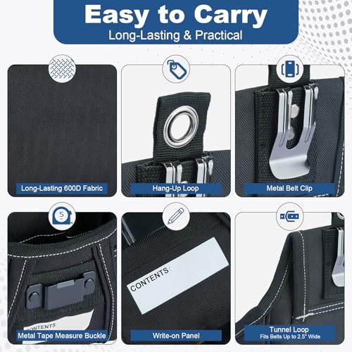 MELOTOUGH Nail and Screw Organizer Bag with Belt Clip, Electrical Tape Holder with Trigger Snap Hook
