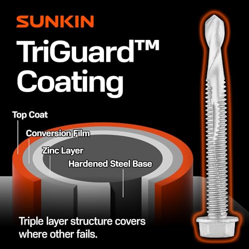 SUNKIN 192PCs Self Tapping Screws for Metal, Hex Head #12 x 1-1/2 Inch, Self Drilling for Thick Steel, Less Effort Installation, Long Lasting Anti Rust Coating #12 x 1-1/2 inch (192pcs)