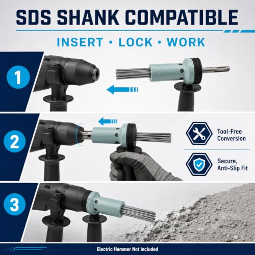 Air Needle Scaler Attachment, With 18Pcs Hardened Steel Needles, Anti Slip SDS Shank Air Hammer Adapter For Metalworks, Rust, Weld & Paint Remover, Concrete/Masonry/Tile Surface Cleaner