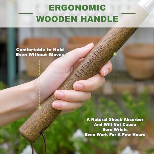 Haliaeetus Gardening Sickle Hoe, 14.6'' Small Hand Rake for Tight Areas, 9 Tines Stainless Steel Garden Rake with Ergonomic Wood Handle for Clearing Leaves and Loose Debris in Flower Bed