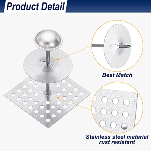 PATIKIL 300pcs Perforated Insulation Pins 2-1/2inch, 1.5in Self Locking Washers Round 7/8in Aluminum Insulation Hangers Cap Washers for Foam Board Wall Floor Ceiling, 100Set/300Pieces 100