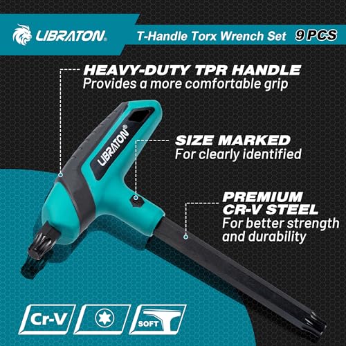 LIBRATON T Handle Torx Set T10-T50, Torx T Handle Set, Torx Wrench Set 9PCS (Torx)