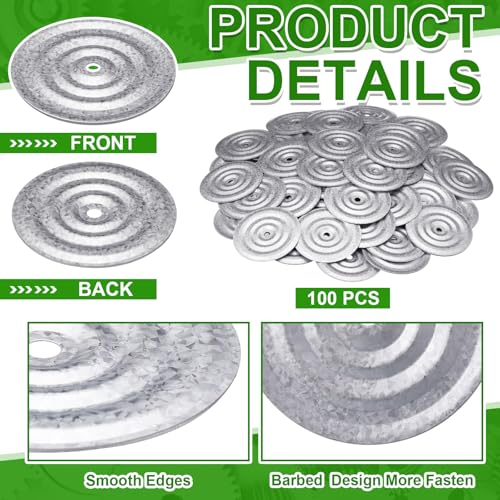 Shimeyao 100 Pcs Roofing Insulation Barbed Plates Galvanized Metal Membrane Stress Plates Corrosion Resistant Fasteners for Roof System Attachment to Steel and Wood Roof Decks (3 Inch,Plate) 3 Inch Plate