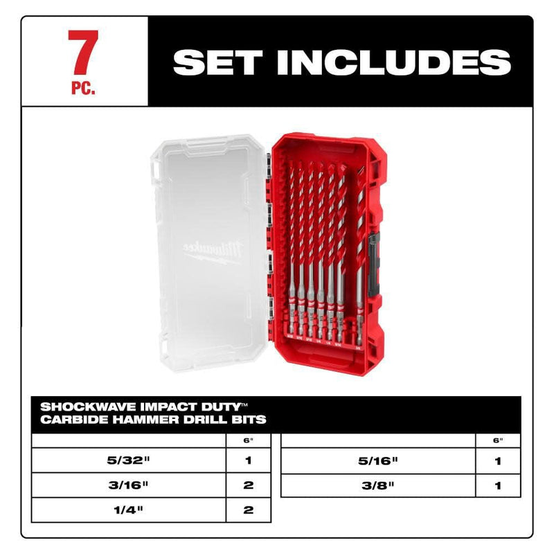 Milwaukee Electric - 7PC. Shockwave Carbide Hammer Drill BIT KIT