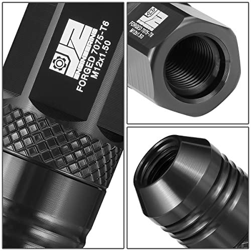 J2 Engineering J2-LN-T7-040-15-BK M12 x 1.5 T6-7075 Aluminum 50mm Open End Lug Nuts w/Deep Drive Extension Adapter,Black,21mm x 50mm