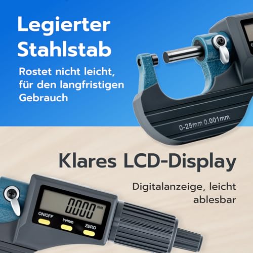 Mcbazel Micrometer Micrometer Screw Digital Outside Micrometer 0-25 mm, 0.001 mm Resolution