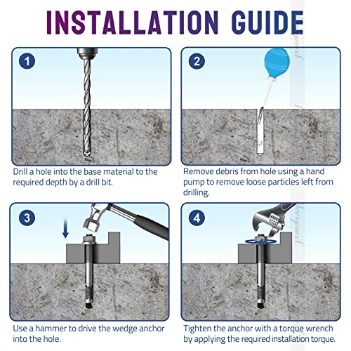 1/2 Concrete Anchors, 1/2 Wedge Anchors Bolts, 2-3/4" L, 10 Pcs 1/2" x 2-3/4"