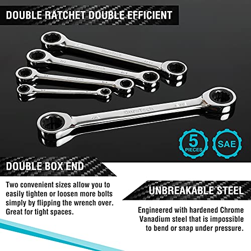 DURATECH Double Box End Ratcheting Wrench Set, SAE, 5-Piece, 5/16" to 7/8" 5-Piece Wrench Set, SAE, with EVA