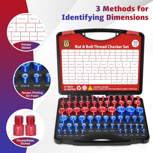 70 Pcs Thread Checker Nut and Bolt Thread Checker Set with 37 Inch and 33 Metric Box Set Thread Gauge SAE and Metric Sizes Perfect for Tight Spaces Ideal for Bolt and Nut Size Checking