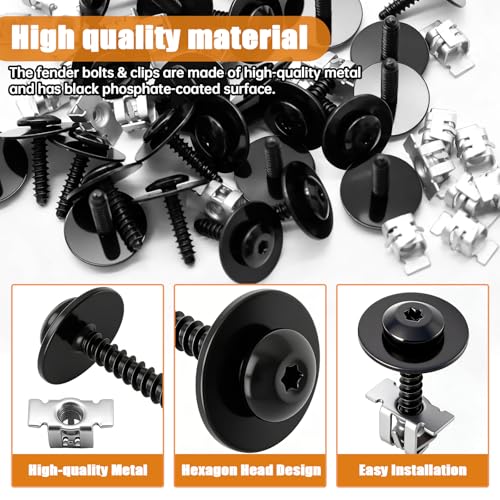 mankk 50PCS M4.2-1.41 (#8) Fender Liner Splash Shield Bolt Screw and Clips and M6-1.0 Fender Liner Screw and U-Nut Clips Kit