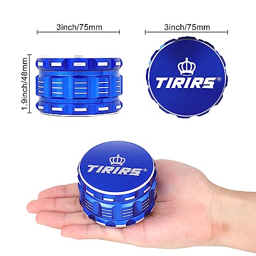 3 Inches 4 Pieces Premium Herb Grinder - Aluminium Large Spice Grinder with Pollen Catcher, Comes with Pollen Scraper and Cleaning Brush, Blue 3 in (75 mm)