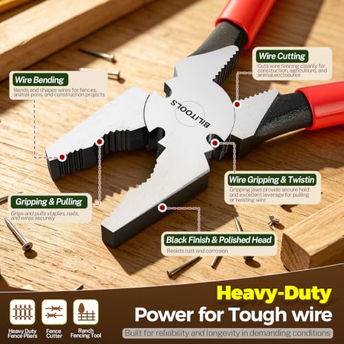 BILITOOLS 2-Piece 10" Fencing Pliers Set, Light & Heavy Duty with Pouch