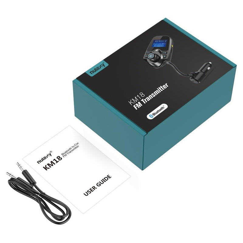 Nulaxy Bluetooth Car FM Transmitter Audio Adapter Receiver Wireless Handsfree Voltmeter Car Kit TF Card AUX 1.44 Display – KM18 Peacock Blue
