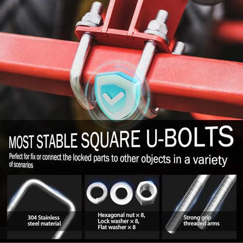 4 Pcs 304 Stainless Steel Square U-Bolts with Washers & Nuts