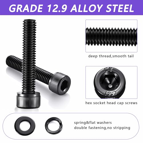 1760pcs M2 M3 M4 M5 Metric Screw Assortment, Grade 12.9 Alloy Steel Hex Socket Head Cap Bolts and Nuts Kit, Black Zinc Plated and Anti Rust Screw Set with 4 pcs Hex Wrenches Black-Hex Socket Head Cap 1760 Pcs