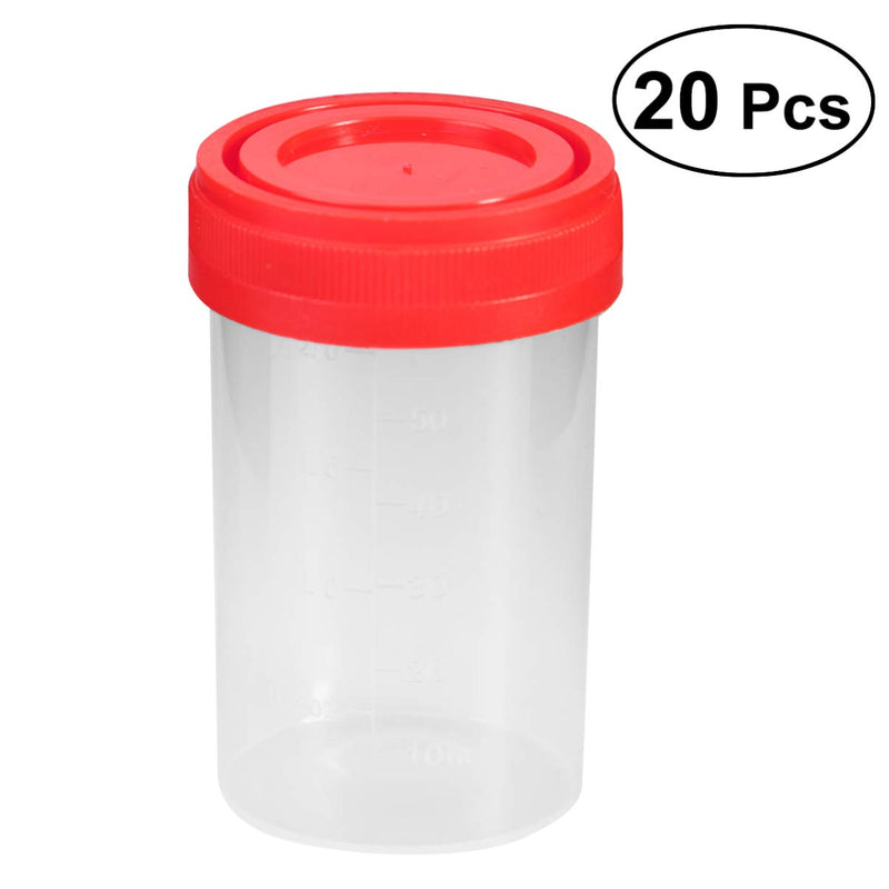 POPETPOP Sample containers 20 pieces sample cups with lids 60 ml urine container urine sample collection cup test cup without laboratory (random color) urine cup with screw lid medium as shown