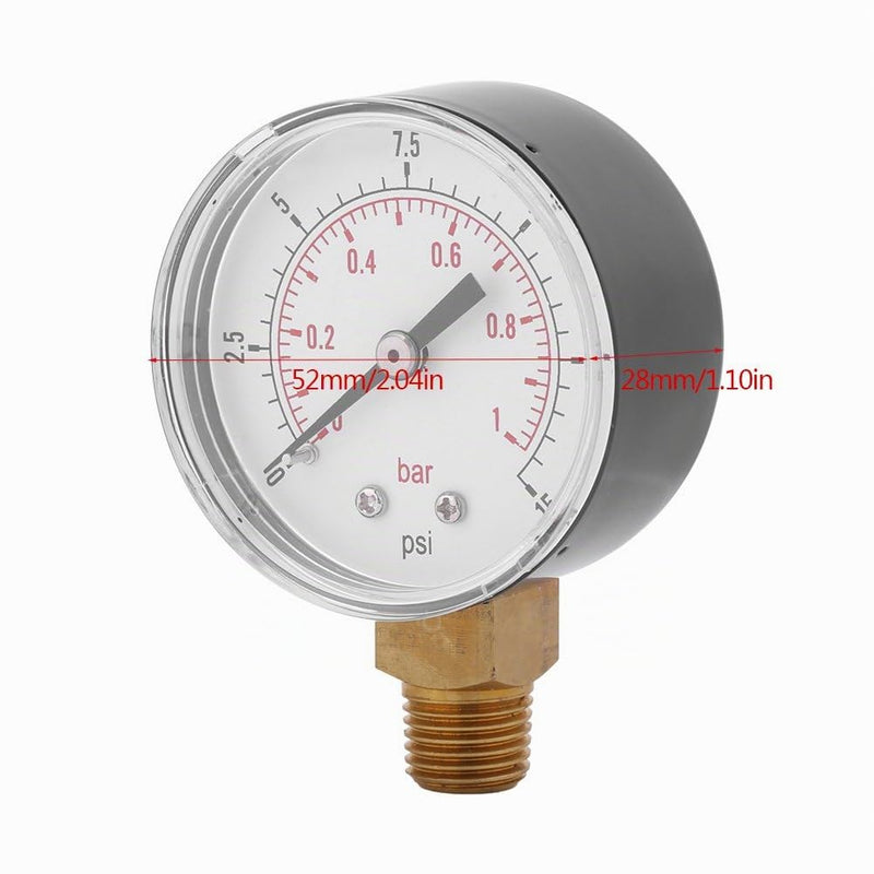 Mini Low Pressure Pressure Gauge BSPT Pressure Gauge for Fuel, Air, Oil or Water 0-15 psi / 0-1bar