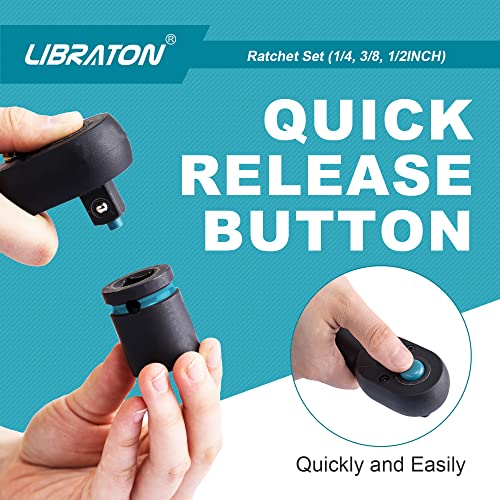 LIBRATON Ratchet Set, 3-Piece 1/4", 3/8", 1/2" Ratchet Handle