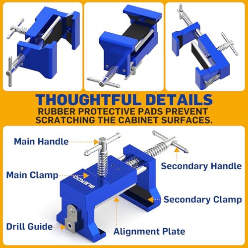 BLEKOO 2 Pack Cabinet Clamps for Installation, Solid Drilling Tool With Pilot Hole Guide 2PC