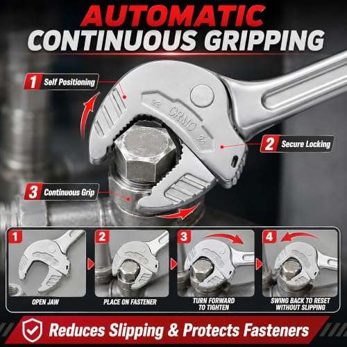 Self Adjusting Wrench Set, 4Pcs Self Locking Wrench with Automatic Continuous Gripping, Ratcheting Self Setting Spanner for 1/4"-3/4" Nuts, Bolts, Plumbing, Automotive Repair & Tight Work Spaces 4 Pcs 1/4"-3/4"