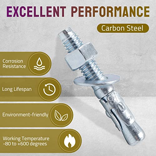 3/8" x 2-1/2" Concrete Wedge Anchors, Zinc Plated Concrete Anchors 3/8" x 2-1/2"
