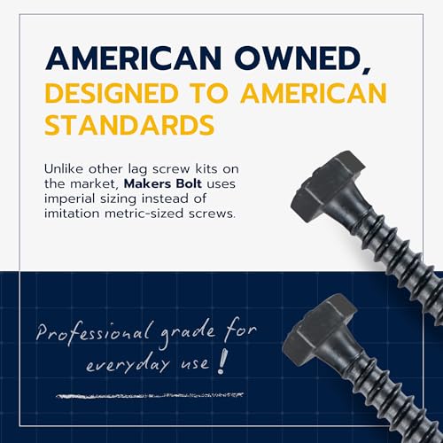 1/4 x 2 (100 Pack) Lag Screw Kit, 100 Screws and 100 Washers, Ceramic Black Ruspert Coating for Exterior Use, Meets ASTM A307 and ASME B18.2.1, Industrial/Commerical Grade by Makers Bolt 1/4 x 2