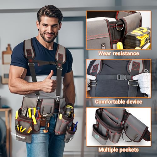 Tool Belt with Suspenders for Men, Heavy Duty Magnetic Tool Belts