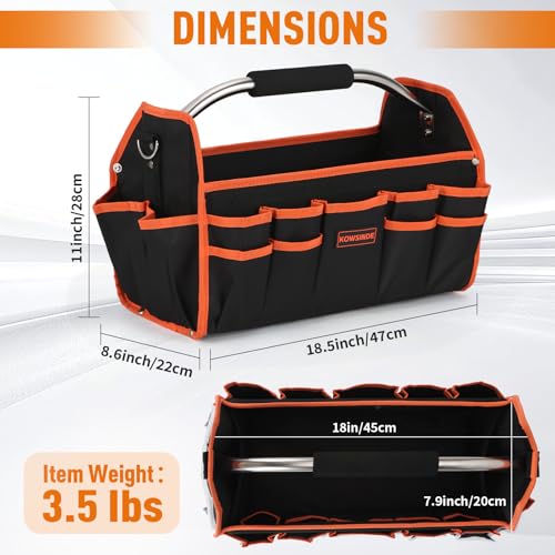 Kowsinde 18 Inch Tool Bag, Electrician Tool Bag, Open Top Tool Bags, 26 Pockets Can Hold Many Tools, Steel Handle and Removable Shoulder Strap Orange