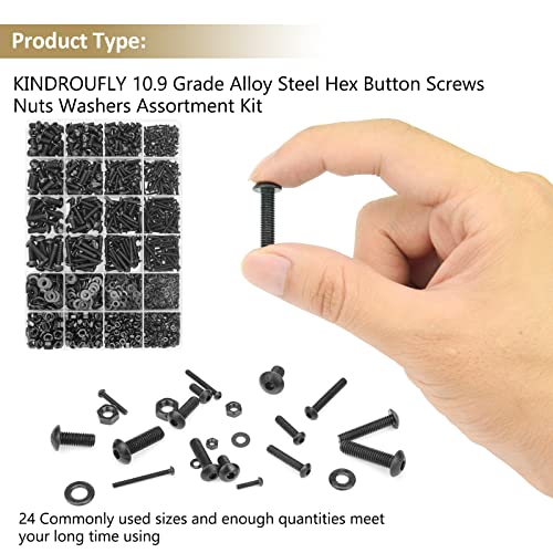 1285 Pieces M2 M3 M4 M5 Screws Nuts Washers Assortment Kit, Metric Screw Set, Bolts and Nuts, Machine Screws, Fully Machine Thread (Black, Button Head Socket Cap Screws Kit,) Black Button Head Socket Cap Screws Kit,