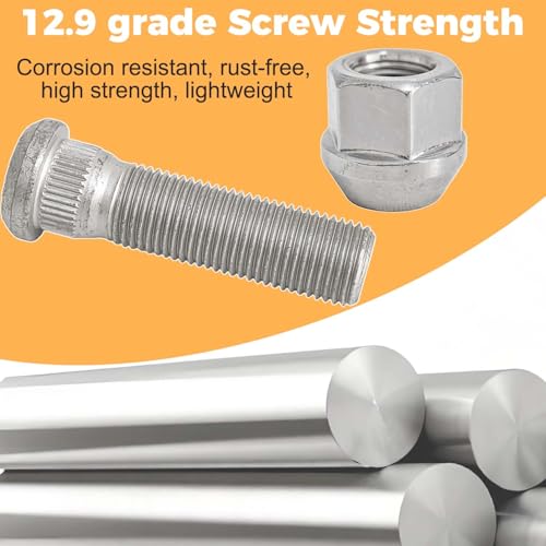 12Sets 1/2-20 Inch Wheel Stud with Nuts for Trailer Compatible with Lippert Axles 3500 lb, Compatible with Dexter Axles 4400 lb with 1/2"-20 UNF Thread Size, Wheel Studs 0.5 Inches