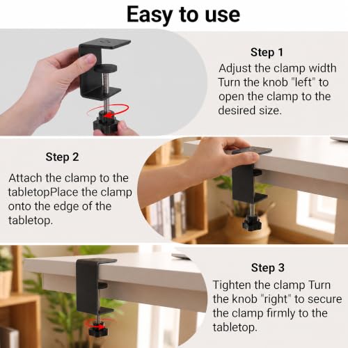 6 Pack Heavy Duty C Clamp & Desk Clamp | Wide Jaw Metal Woodworking Clamps, Adjustable Shelf Clamps for Desk Extension/Panel Work (Sturdy Multi-Purpose Clamping Tool) Black 6-Pack