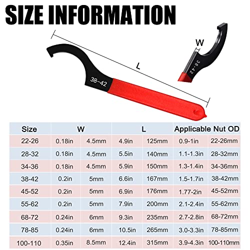 9Pcs Coilover Spanner Wrench Set,Carbon Steel,Red Handle