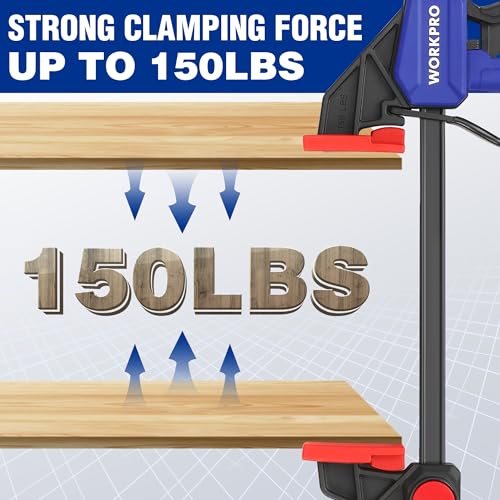 WORKPRO 6" Bar Clamps for Woodworking, 150 lbs Load Limit, 4-Pack Blue 6" Light Duty