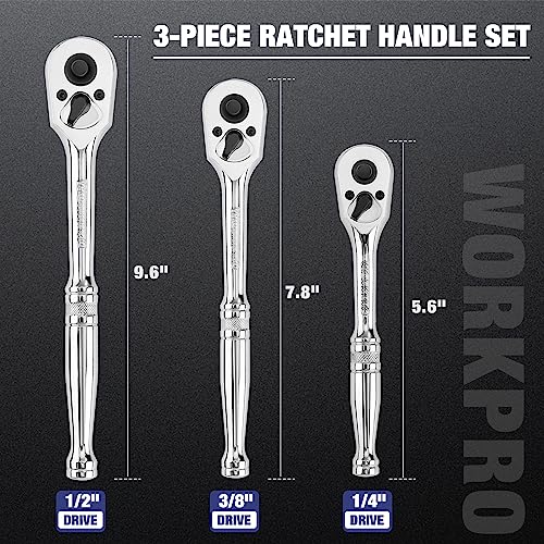 WORKPRO 3-Piece Ratchet Set, 1/4", 3/8", 1/2" Drive, 72-Tooth combo kit(1/4,3/8,1/2)