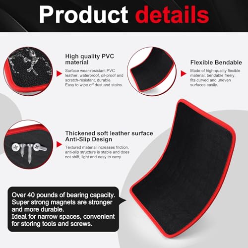 Magnetic Tool Mat Set for Mechanics, Flexible Heavy Duty Magnetic Parts Holder and Tool Organizer for Wrenches, Screws, Nuts, Bolts, Garage Toolbox Accessories (Red, 3PC) Red