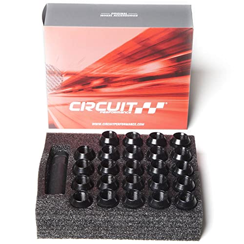 Circuit Performance Spline Drive Tuner Acorn Lug Nuts Black 14x1.5 Forged Steel (24pc + Tool) Compatible with Dodge Challenger Charger