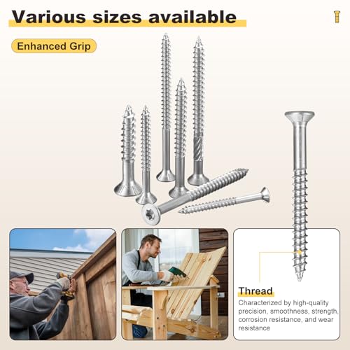 METALLIXITY 500Pcs #8x1-5/8 Deck Screws Kit Wood Screw SS410 Silver #8x1-5/8" 500