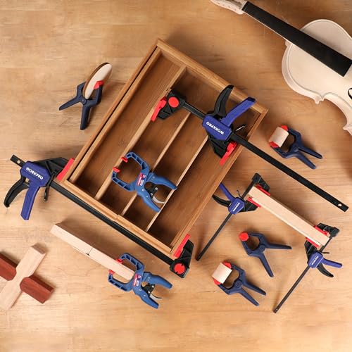 WORKPRO 10-Pack Clamps for Woodworking, 12" & 6" Bar Clamps, 2 Quick-Release Ratcheting Wood Clamps and 4 Spring Clamps, Light Duty F Clamps/Spreader 150 LBS Load Limit
