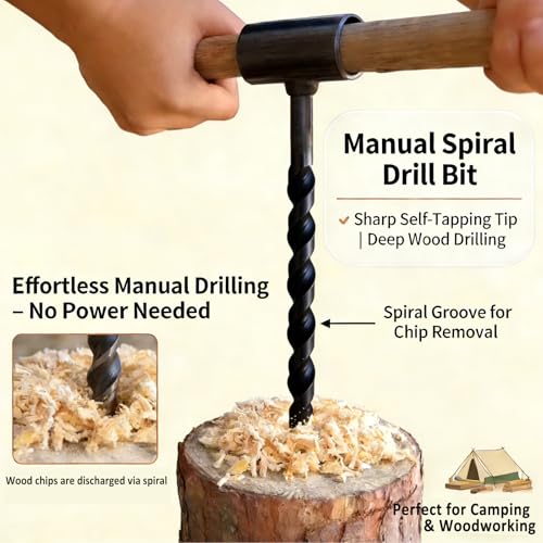 4PCS Heavy-Duty Steel Scotch Eye Hand Auger Bits – Manual Wood Drill for Bushcraft, Camping, Hiking & Woodworking
