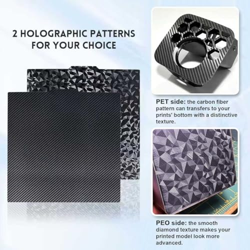 IdeaFormer PEO/PET Federstahl-Druckplatte 230×230 mm, doppelseitige flexible 3D-Druckplatte mit Rauten- und Kohlefasermuster, ohne Magnetunterlage für Anycubic Kobra 2 Serie und Artillery Genius 230x230mm PEO+PET No Magnetic Plate