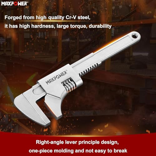 MAXPOWER 11" Automotive Wrench, Adjustable Wrench Wide Jaw Opening 3", Adjustable Auto Wrench for Automobiles Construction, Machine Maintenance and Home Repairs