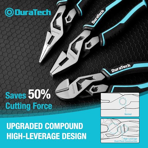 DURATECH 3-Piece Compound Pliers Set with Wire Cutter & Threaded Hole