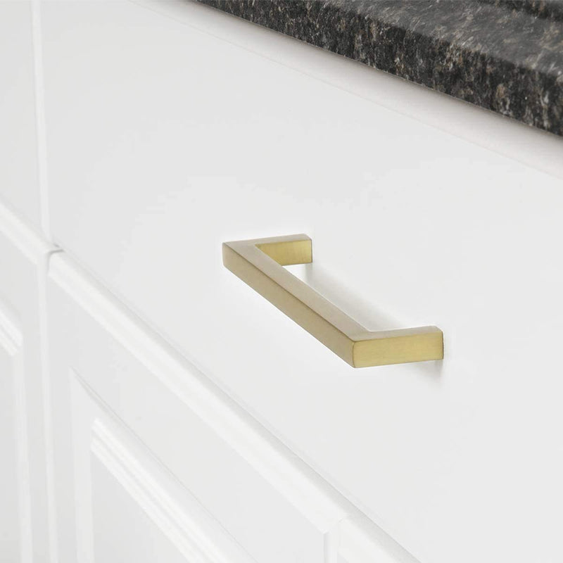 Amazon Basics Modern Square Cabinet Pulls, Kitchen Drawer Handles, 5.39-inch Length (5-inch Hole Center), Golden Champagne, 10-Pack 5.39 in (Length) (5 in Hole Center)