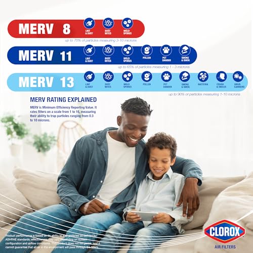 Clorox 18x18x1 Air Filter, MERV 11 Pleated HVAC AC Furnace Air Filters for Dust, Pollen and Pet Dander, MPR 1000 & FPR 7 – Pack of 4 MERV 11 Plus