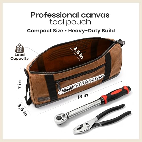 HAWKRY Canvas Tool Pouch Set (4 Pack) – Heavy Duty Tool Organizer Bags with Zipper, Durable Small Tool Bags for Electricians, Contractors, Mechanics and Hardware Storage White Blue, Brown, Blue, Beige