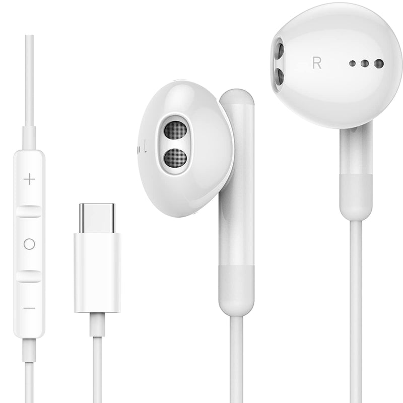 USB C Headphones for iPhone 16 15 Pro Max Plus iPad Pro USB C Earphones with Microphone Volume Control USB C Wired Earbuds USB Type C Earphone for Google Pixel 8 7 6A 5 Samsung S24 S23 S22 S21 S20 A55 White