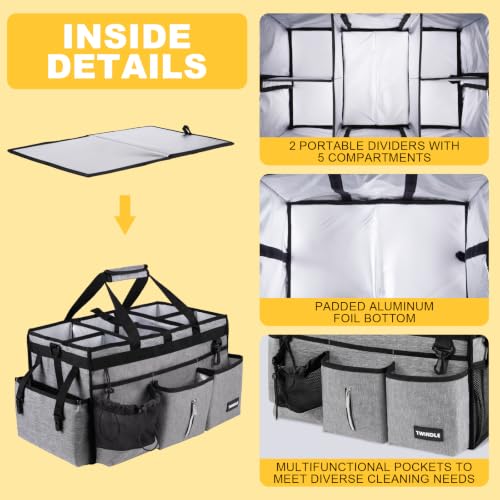 Extra Large Cleaning Caddy Bag with Rigid Support Board, Cleaning Organizer Tote with Detachable Divider, Adjustable Shoulder Strap & Waist Belt, Cleaning Supply Carrier for Cleaners & Housekeepers Light Gray Extra-Large