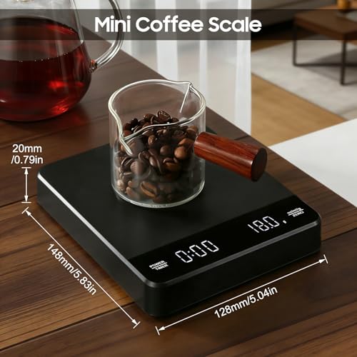 Reachargeable Mini Coffee Scale with Timer, 0.1g Accuracy 3kg High Precision Dual Digital HD LED Screen Display Kitchen Scale for Home, Travel, Labs, Gold