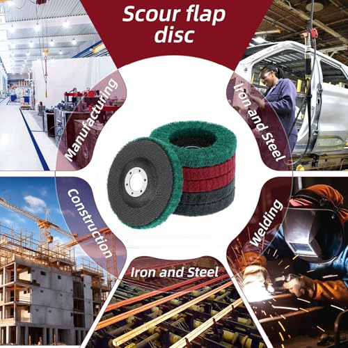 Sibba 15 Pcs 4 1/2 Inch Scour Flap Disc 180# 320# 800# Grit Coarse Polishing Grinding Wheel Angle Grinder Attachment for Metal Stainless Steel, Scouring Pads Scuff Sanding Discs Paint Rust Remover