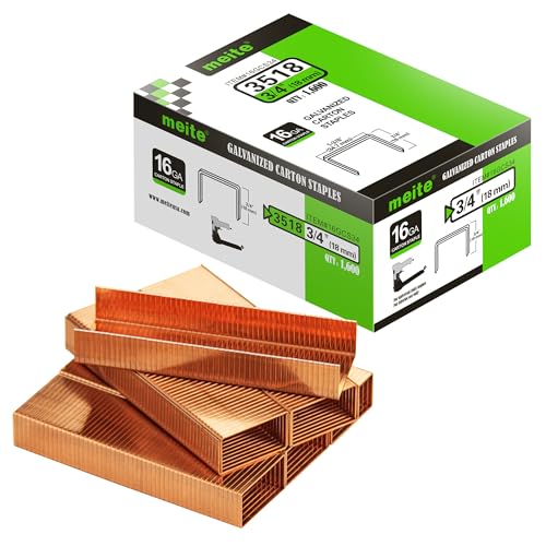 meite Carton Closing Staples 16 Gauge 1-3/8" Wide Crown 3/4" & 7/8" Leg Copper-Coated Carton Staples for Pneumatic or Manual Box Stapler Gun - Cardboard Closer Packaging